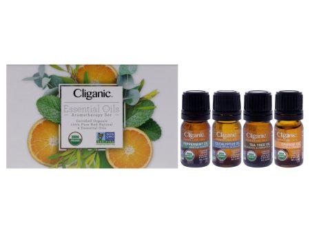 Cliganic Organic Aromatherapy Set by Cliganic for Unisex - 4 Pc 0.016oz Oil - Peppermint, 0.016oz Oil - Eucalyptus, 0.016oz Oil - Tea Tree, 0.016oz Oil - Orange Fashion