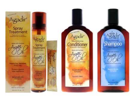 Agadir Argan Oil Argan Oil Daily Volumizing Shampoo and Moisturizing Conditioner With Spray Treatment Kit by Agadir for Unisex - 3 Pc Kit 12.4oz Shampoo, 12.4oz Conditioner, 5.1oz Treatment Fashion