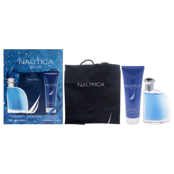 Nautica Nautica Blue by Nautica for Men - 3 Pc Gift Set 1.6oz EDT Spray, 2.5oz Hair and Body Wash, Drawstring Backpack Online Hot Sale